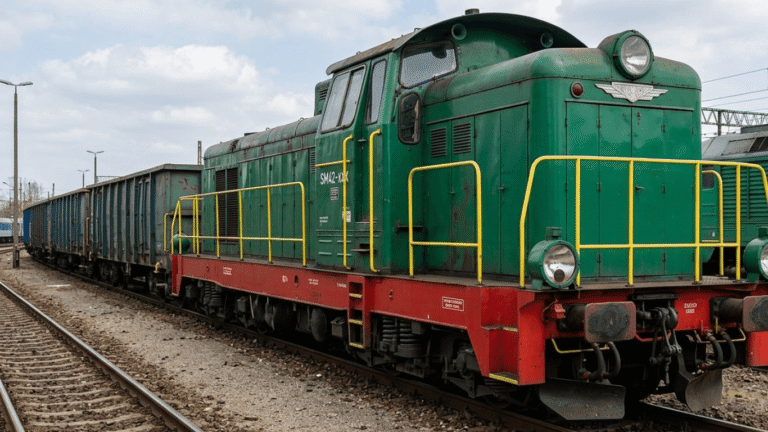 Lokomotywa SM42 Stonka podczas manewrów na polskiej stacji kolejowej