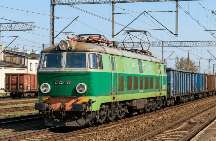 Lokomotywa ET22 prowadząca szybki pociąg pasażerski PKP Intercity