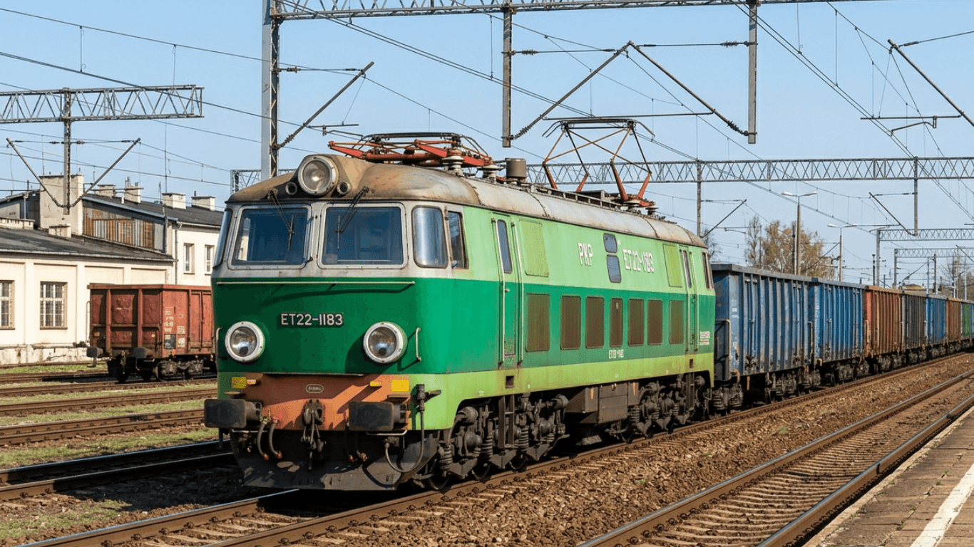 Lokomotywa ET22 prowadząca szybki pociąg pasażerski PKP Intercity